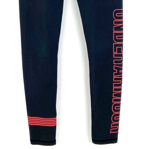 Under Armour Womens Black Leggings Wordmark Logo Down Leg Retro 90s Small - Picture 6 of 7